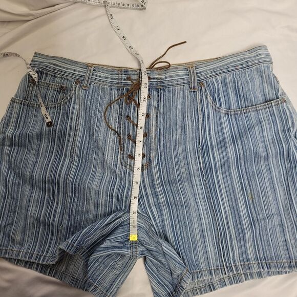VINTAGE 90s Y2K lace up front striped denim jean shorts XXL - Picture 11 of 12